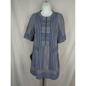 BCBGMAXAZRIA Blue Chambray Metallic Stripe Mini Shift Dress Size Medium New